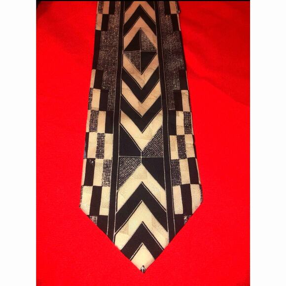 NWT Fellini Designer All Silk Italian Art Deco Black Tie - Picture 2 of 5